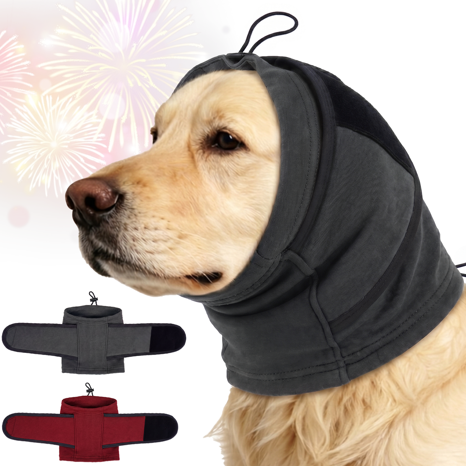 IECOii Dog Ear Cover Noise Protection Adjustable Patches Soft Dog Ear Muffs for Anxiety Relief in Fireworks Thunderstorms or Hematoma Calming Hoodie Prevents Ear Injury Infection