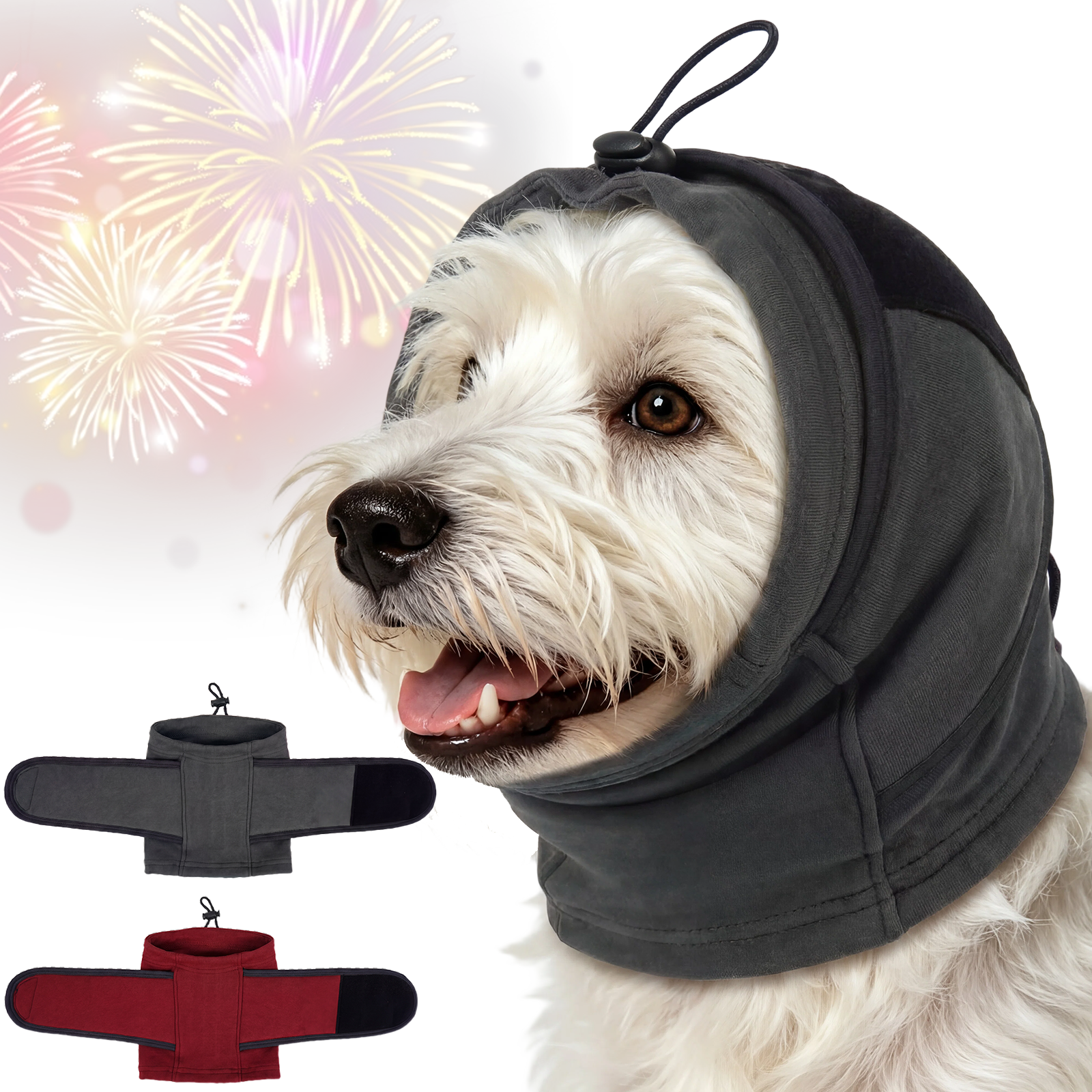 IECOii Dog Ear Cover Noise Protection Adjustable Patches Soft Dog Ear Muffs for Anxiety Relief in Fireworks Thunderstorms or Hematoma Calming Hoodie Prevents Ear Injury Infection