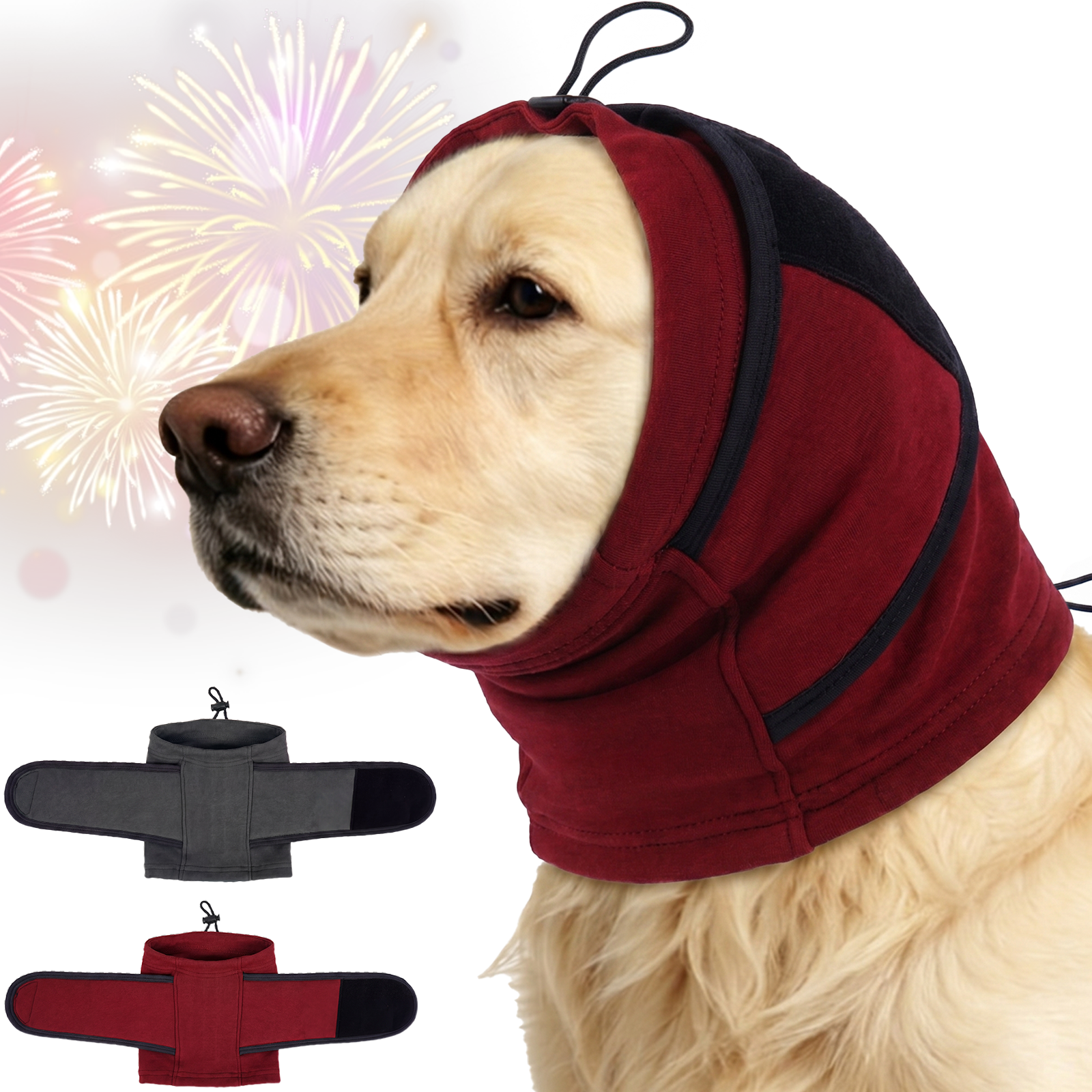 IECOii Dog Ear Cover Noise Protection Adjustable Patches Soft Dog Ear Muffs for Anxiety Relief in Fireworks Thunderstorms or Hematoma Calming Hoodie Prevents Ear Injury Infection