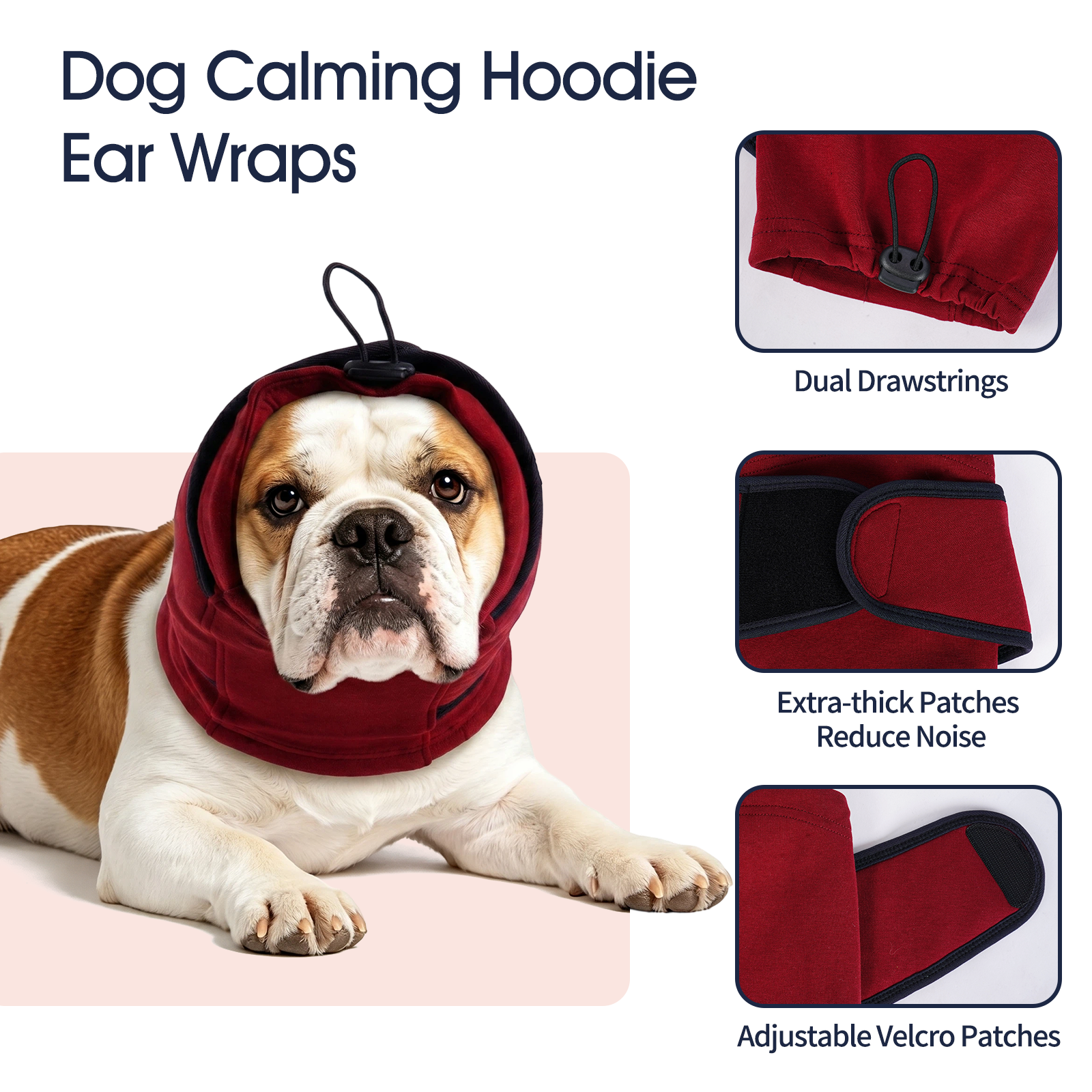 IECOii Dog Ear Cover Noise Protection Adjustable Patches Soft Dog Ear Muffs for Anxiety Relief in Fireworks Thunderstorms or Hematoma Calming Hoodie Prevents Ear Injury Infection