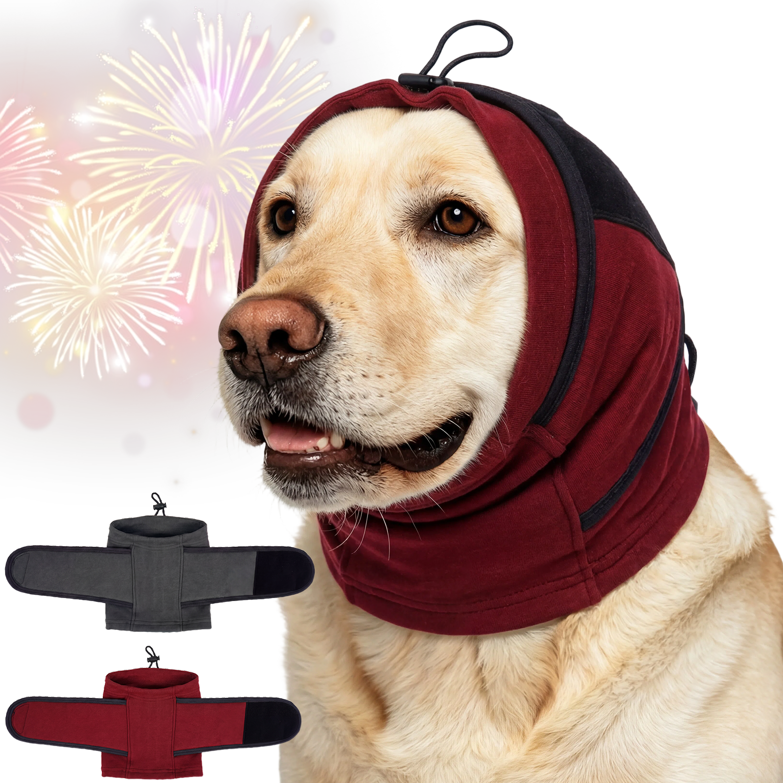 IECOii Dog Ear Cover Noise Protection Adjustable Patches Soft Dog Ear Muffs for Anxiety Relief in Fireworks Thunderstorms or Hematoma Calming Hoodie Prevents Ear Injury Infection